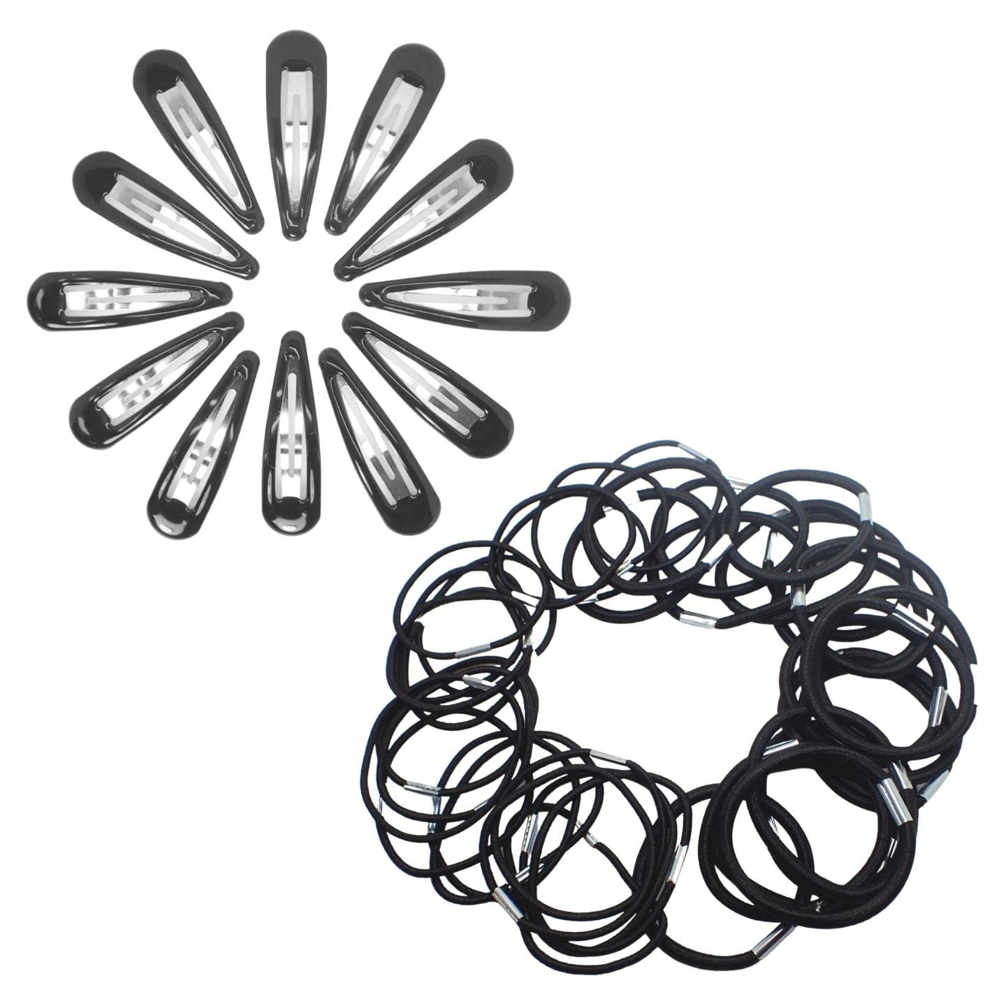 Topkids Accessories 30pcs Snap Hair Clips & Hair Elastics Hair Bands Hair Bobbles Hair Ties Sectioning Slide Hair Grip Hair Bendies Hair Sleepies For Girls, Women, Ladies, Kids (Black)