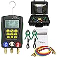 OUFKAR Digital Manifold HVAC Gauges Set with Pressure & Temp Test, Digital Refrigerant Gauges for R410A R22 R134A Built-in 89 Refrigerant Database, HVAC Gauges Set with Refrigerant Hoses,Temp Clips