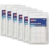 Avery Multi-Use Removable Labels, 3/4 Inch Round Stickers, White, Non-Printable, 315 Labels Per Pack, 6-Pack, 1,890 Blank Lab