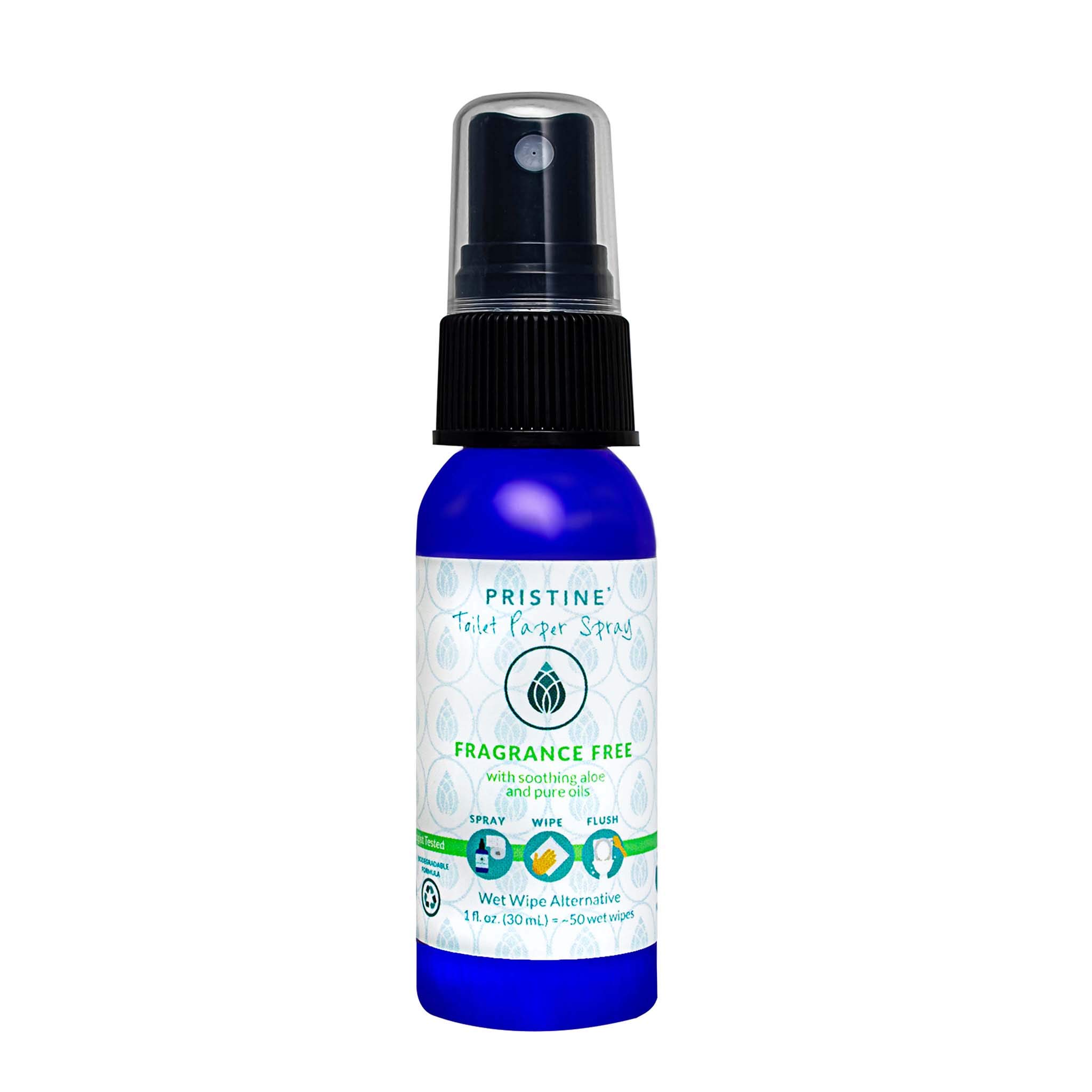 PRISTINE Toilet Paper Spray - As Seen on Shark Tank, More Natural Flushable Wet Wipes Alternative, Spray Toilet Paper to Create Flushable Wipe, Fragrance Free, 1 fl oz Travel Size