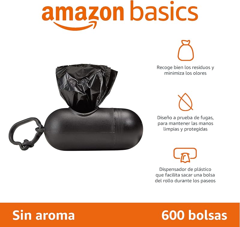 Sacos de lixo para cães amazon basics com dispensador e clipe para trela, sem fragrância, contagem de 600, 40 pacotes de 15