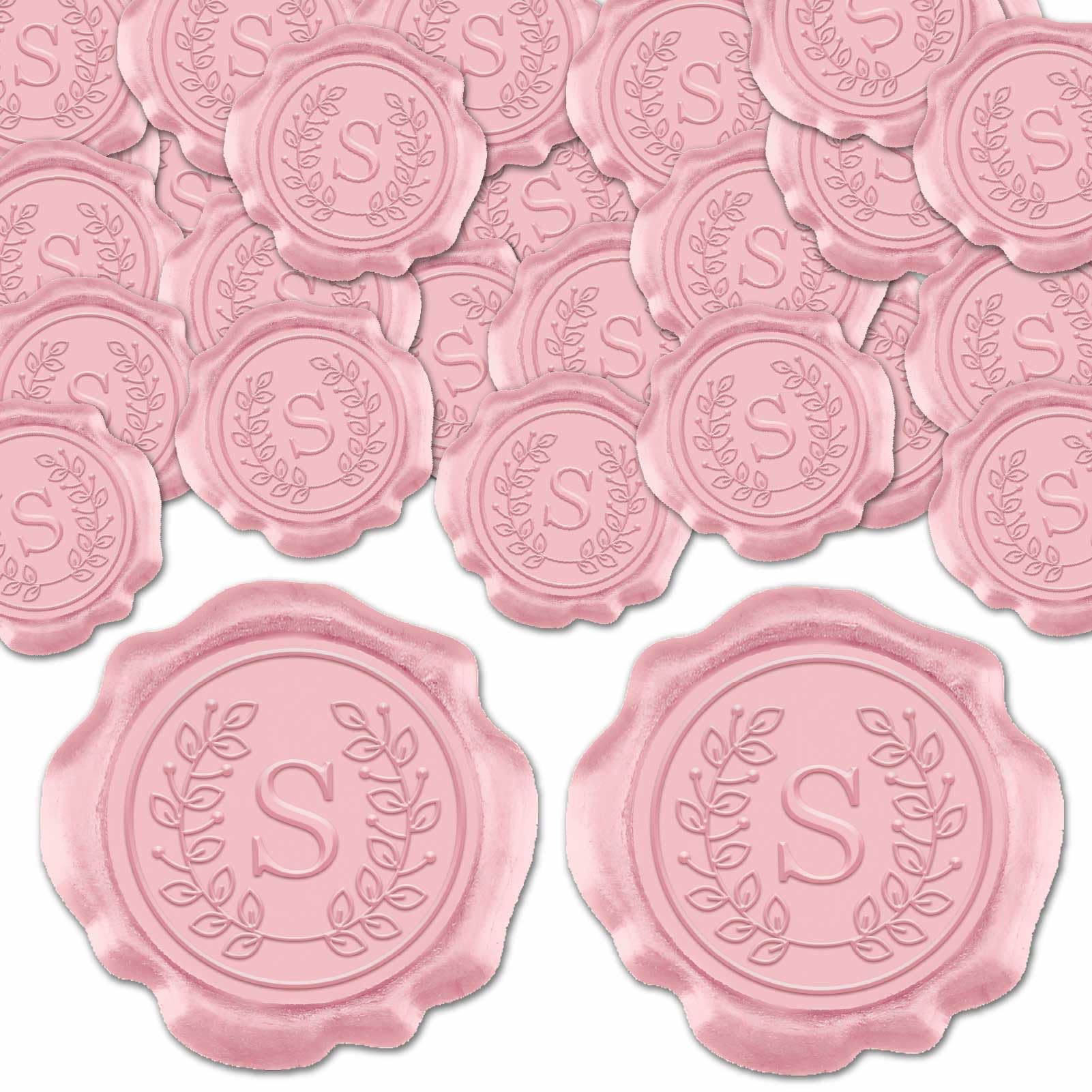 CRASPIRE 1 Box 25Pcs Letter S Wax Seal Sticker Initial Envelope Stickers 30mm Pearl Pink Letter Alphabet Botanical Leaves Sealing Stamp Sticker Label Decal for Wedding Party Invitations Gift Wrapping
