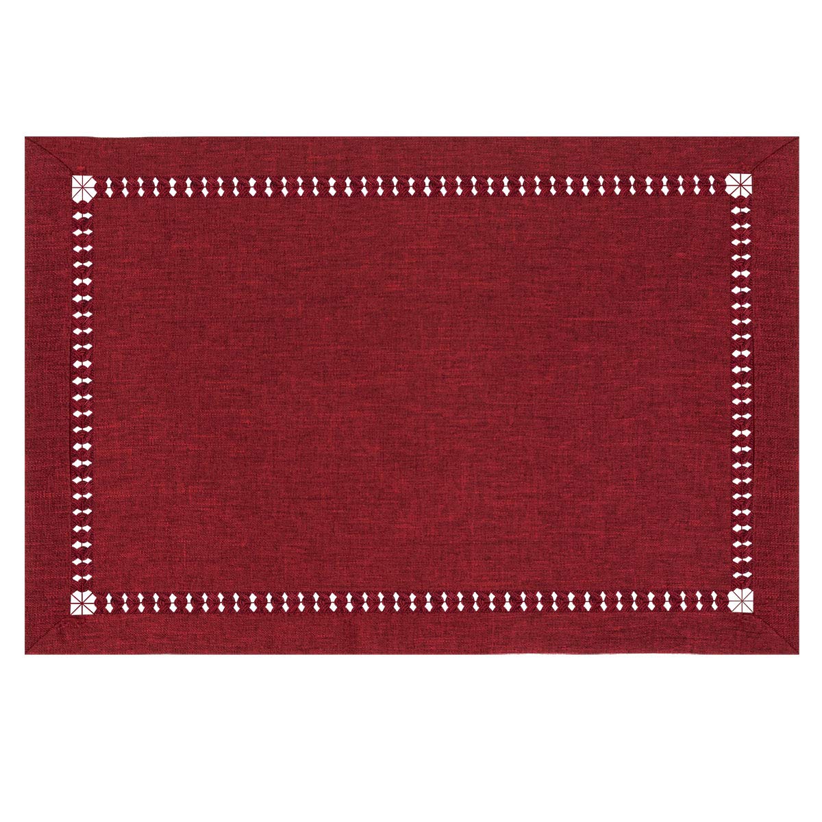 Grelucgo Handmade Hemstitched Polyester Rectangle Table Placemats (12x18 inch Set of 6,Cranberry)