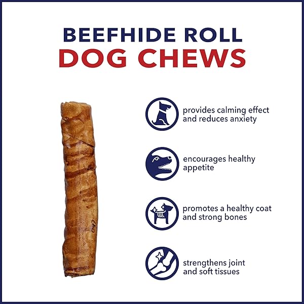 PET FACTORY 100% MADE IN USA BEEFHIDE 8″ ROLLS DOG CHEW TREATS – PEANUT BUTTER FLAVOR, 10 COUNT/1 PACK