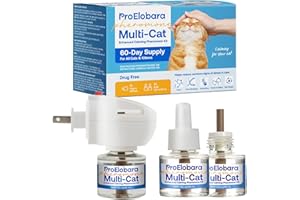 PROELOBARA Cat Calming Pheromone Plug Diffuser: Enhanced Multicat Calming Pheromones Diffusers - Multi Cat Calm Anti Anxiety Pheromone Diffuser for Cats Stress Relief - Cats Calm Diffusers 1 Pack/60 Day Supply