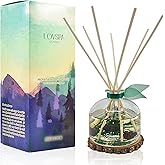 LOVSPA Reed Diffuser Set, Winter Forest Pine Scented Oil Diffuser with Sticks and Wooden Coaster, Bathroom Shelf Decor Made with Real Botanicals, USA Made