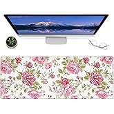 ainori Vintage Pink Rose Gaming Mouse Pad – 12x31.5in Non-Slip Rubber Desk Mat with Classic Floral Flower Design – Large Extended Mousepad for Office Home – Deskmat Gifts for Women Chic Decor