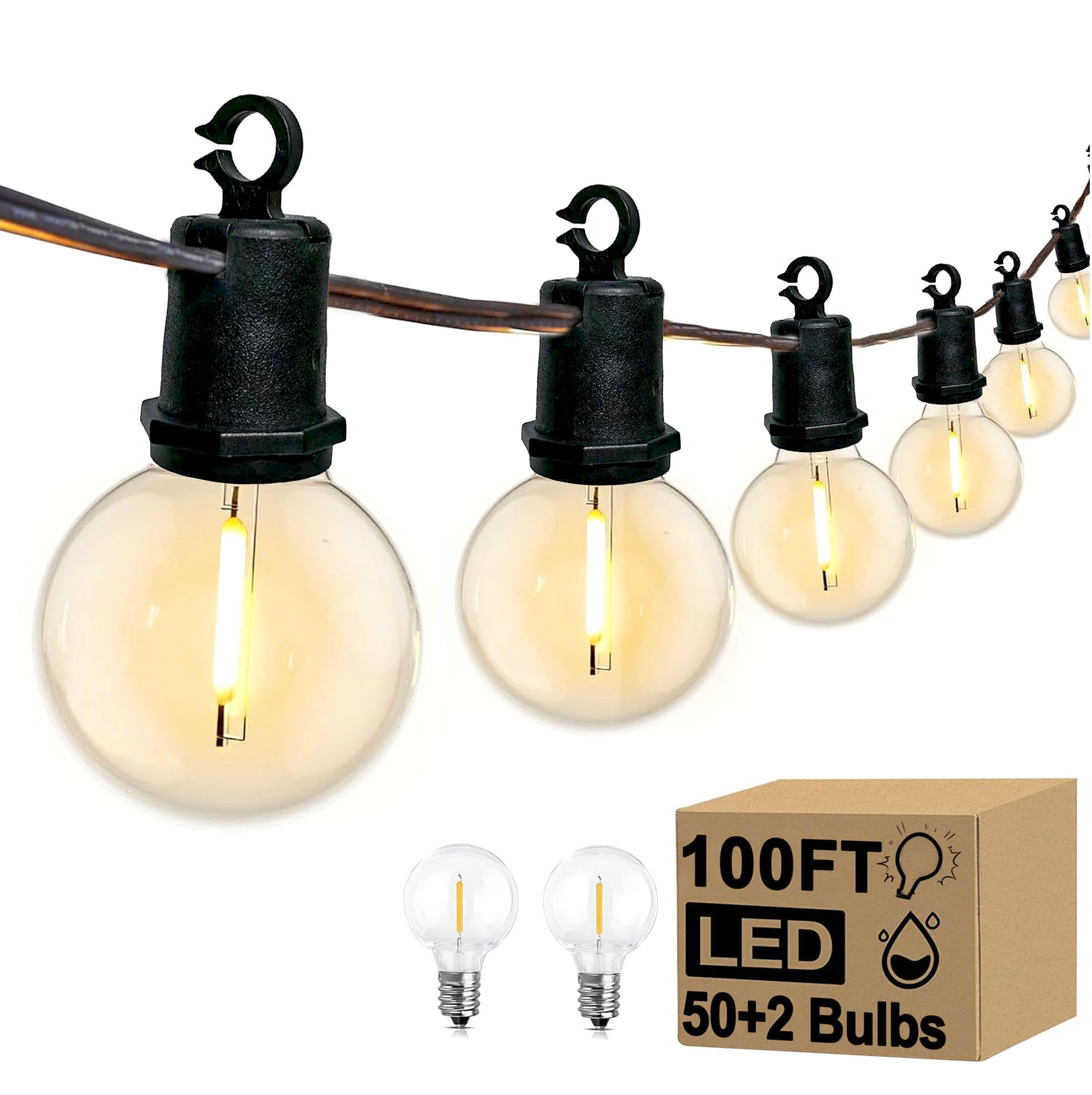 Photo 1 of 100Ft Chirstmas LED G40 Globe Outdoor String Lights Waterproof Patio Lights with 52 Shatterproof Warm White Bulbs, Hanging Outdoor Light for Backyard Balcony Wedding Christmas Party Decorations