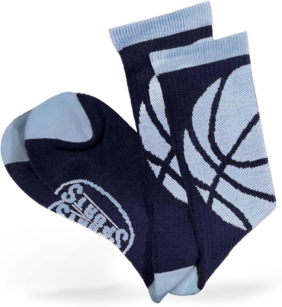 Basketball Sock | Athletic Mid Calf Woven Socks | Basketball Wrap | Black and Carolina Blue: Clothing