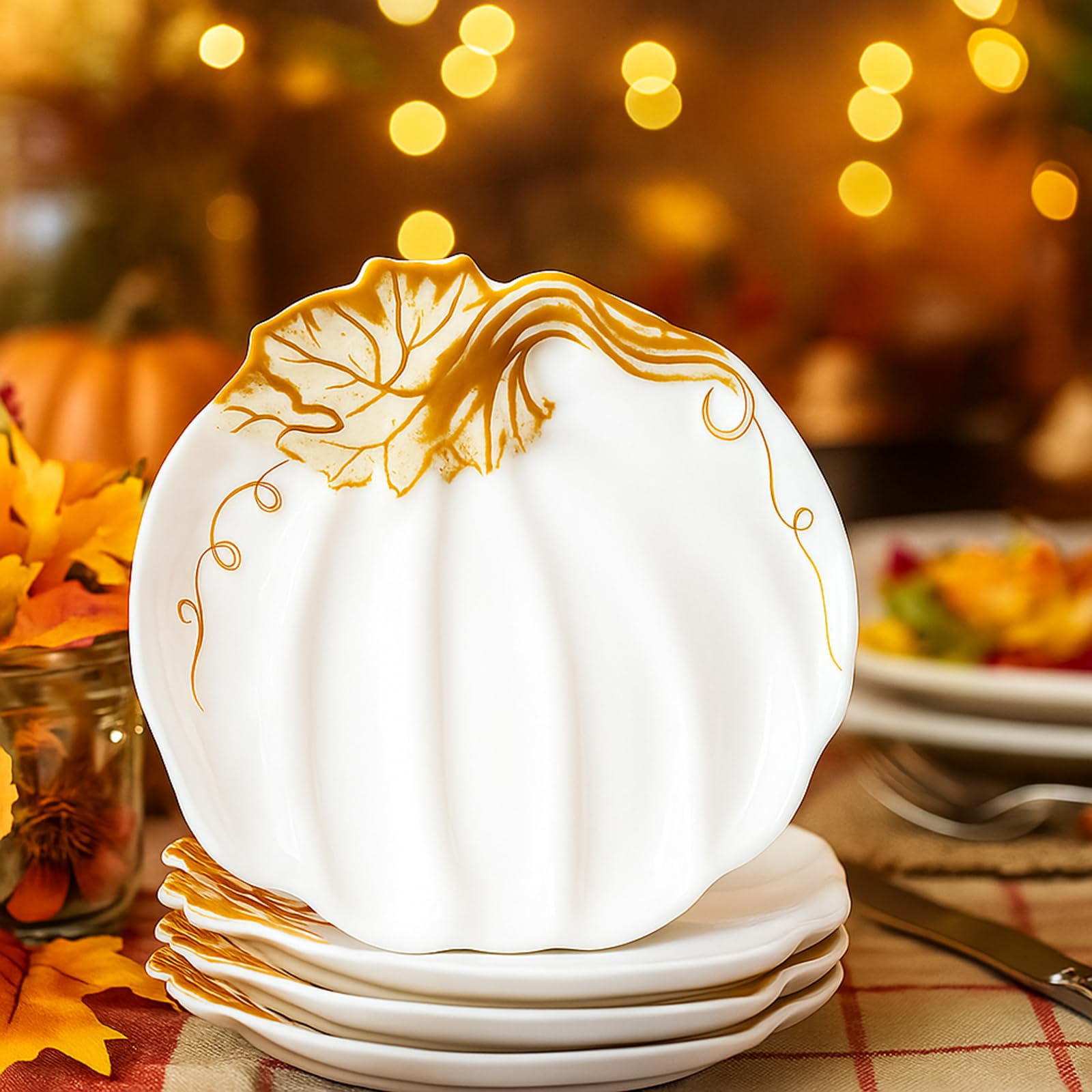 Photo 1 of FillTouch 4 Pcs 7.87'' Ceramic Pumpkin Plates Fall Candy Dishes Thanksgiving Platters Harvest Serving Bowl for Halloween Autumn Party Supplies Dinnerware