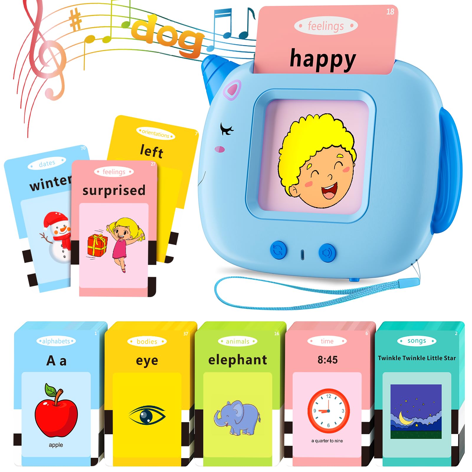 Talking Flash Cards, 420 Words Early Educational Toy, Preschool Learning Machine with British English for 2 3 4 5 6 Year Old kids, Montessori Toys for Toddlers, Interactive Gift for Boys Girls (Blue)