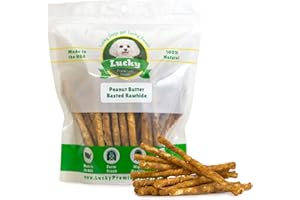 Lucky Premium Treats Peanut Butter Basted Rawhide – All-Natural Rawhide and Peanut Butter Dog Treats for Small Dogs, Gluten Free Premium Small Breed Dog Treats (25 Chews)