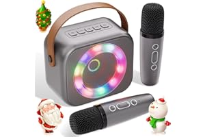 Verkstar Karaoke Machine for Kids, Mini Portable Bluetooth Karaoke Speaker with 2 Wireless Microphones and Dynamic LED Lights for Kids Adults,Gifts Toys for Girls Boys