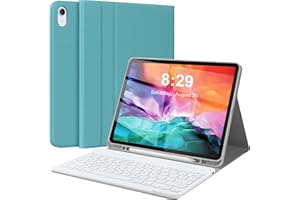 AMOUOGOEY Keyboard Case for iPad Pro 12.9 inch, Dark Green Cover with White Keyboard