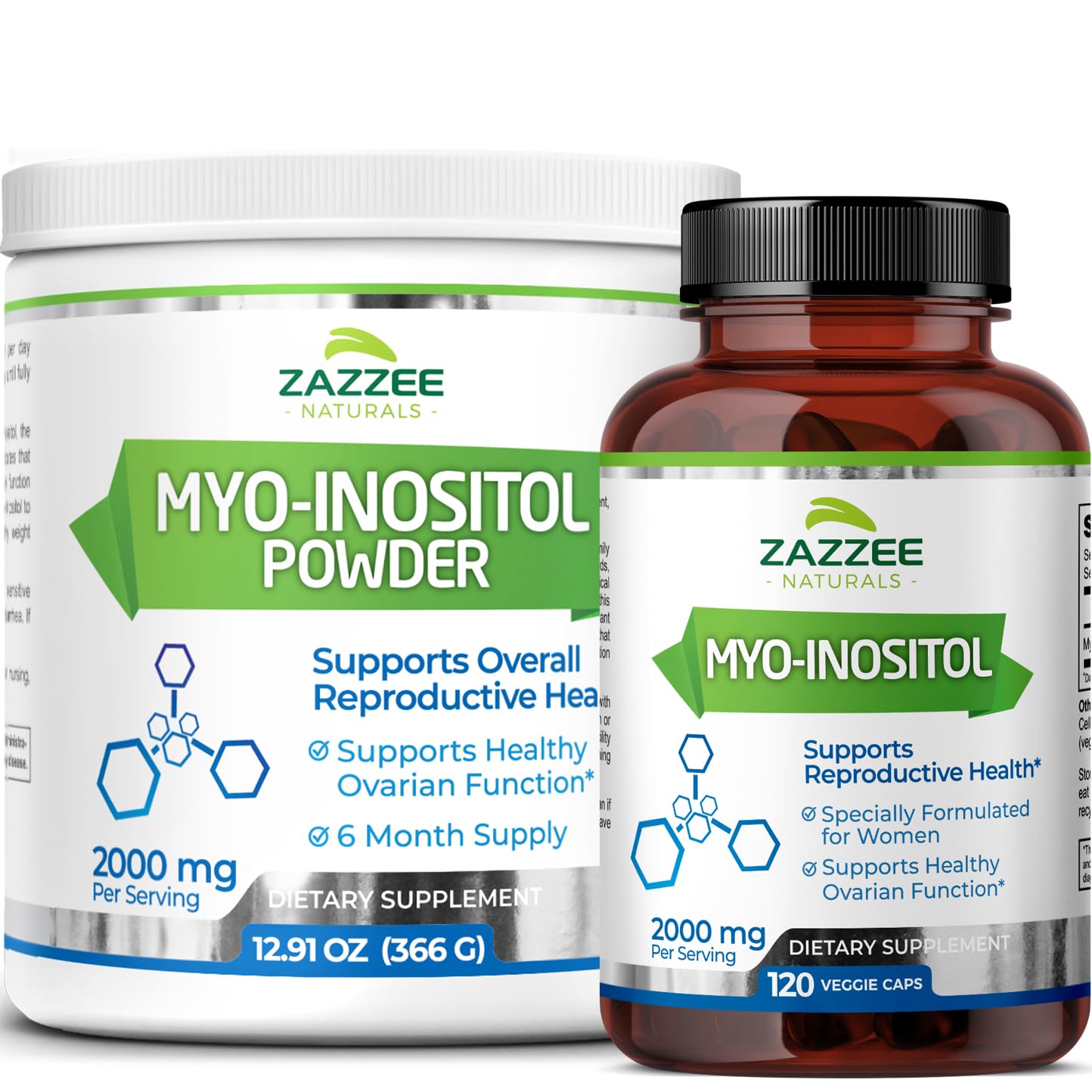 Zazzee Myo-Inositol Capsules and Myo-Inositol Powder, 100% Pure, Premium Grade, Vegan, Non-GMO and All Natural