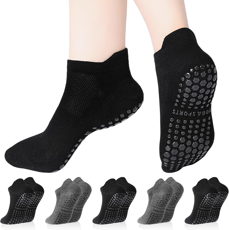 Zuimei 5 Pairs Pilates Yoga Grip Socks Non Slip Anti Slip Women's UK 4-7 Black