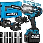 MAUDOE 2000Nm Cordless Impact Gun, 1/2" 1500Ft-lbs Heavy Duty Impact Wrench with 2 x 6.0Ah Battery & 5 Sockets, 21V Brushless High Torque Electric Pistola Llave de Impacto for Car/Truck RV/Mower
