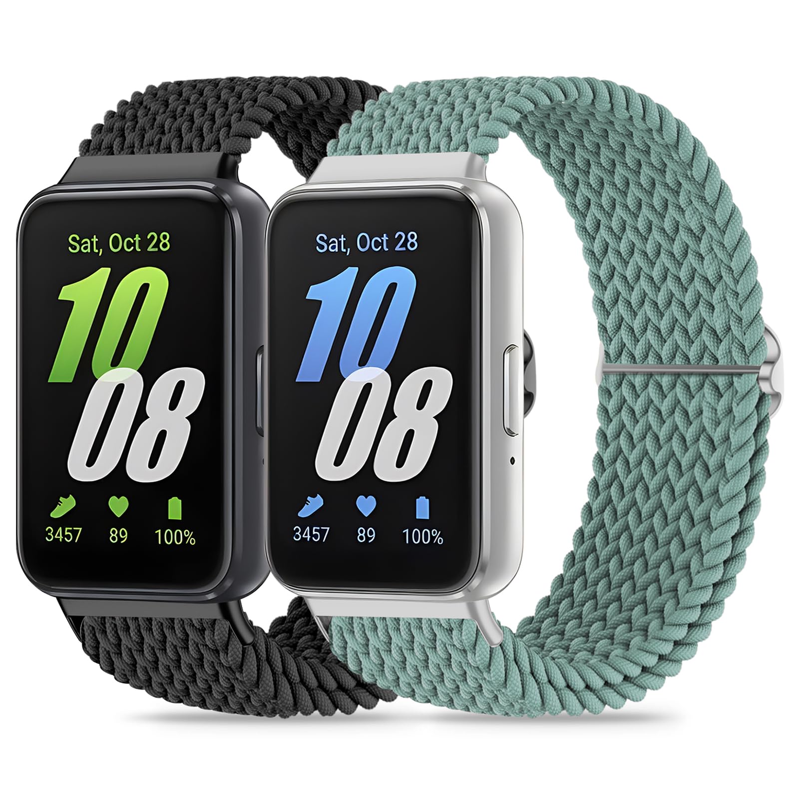 Photo 1 of Huadea 2 Pack Braided Stretchy Nylon Compatible with Samsung Galaxy Fit 3 Band for Women Men, Solo Loop Elastic Adjustable Soft Sport Strap Wristband for Galaxy Fit 3 Band SM-R390