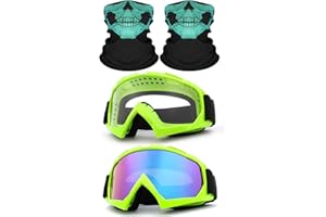 immoono 4PCS Motorcycle Set, 2 Dirt Bike Ski Goggles UV Protection Dustproof Windproof Safety Glasses with 2 Skull Face Mask