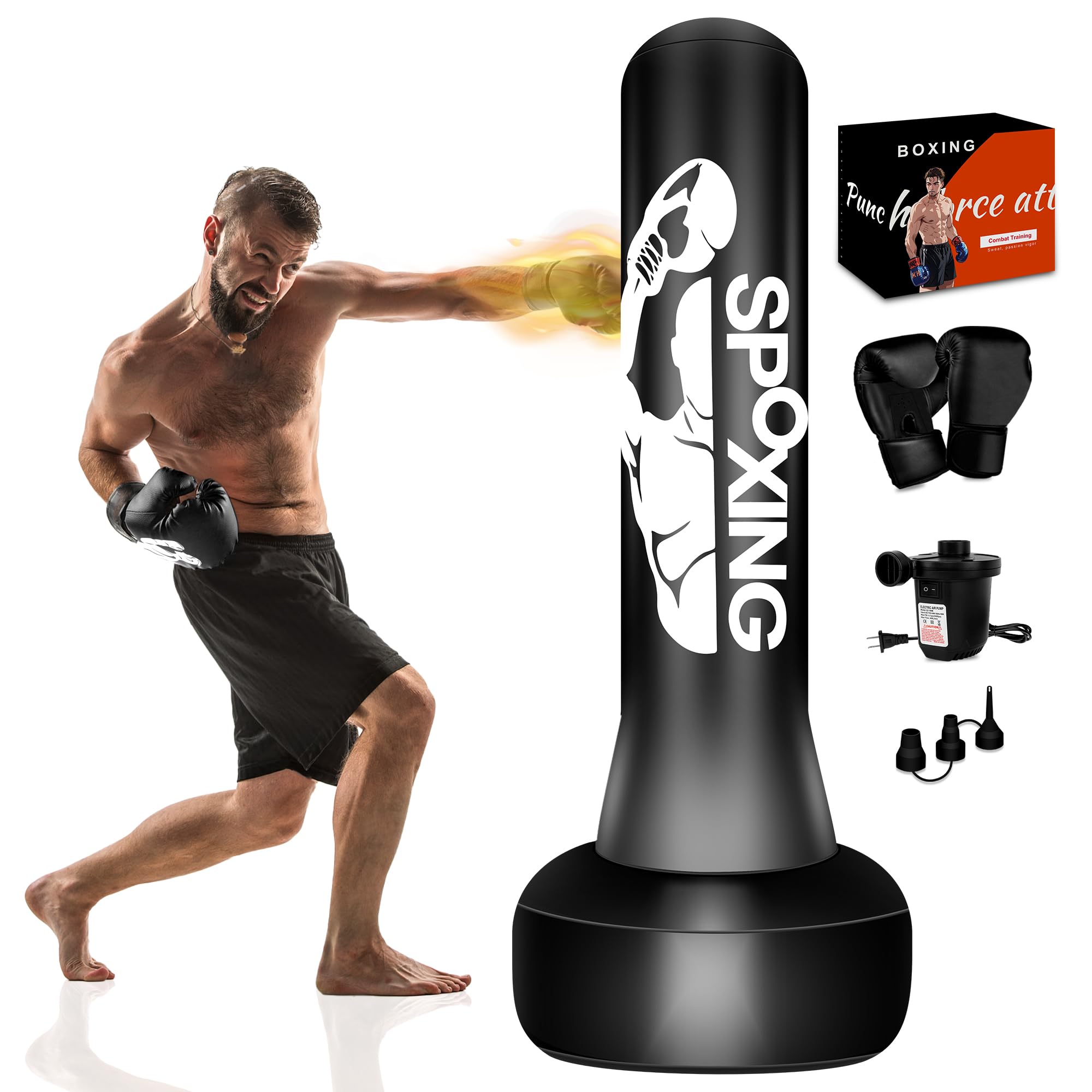 Photo 1 of Vobab Standing Punching Bag for Adult Teens 70", Heavy Punching Bag with Boxing Gloves and Electric Air Pump for Beginners Training MMA Muay Thai Fitness Kickboxing Home Gym