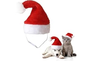 Wildarms Pet Christmas Santa Hat for Small Dogs and Cats, Soft Plush Holiday Costume with Chin Strap for Puppies & Kittens (Red)