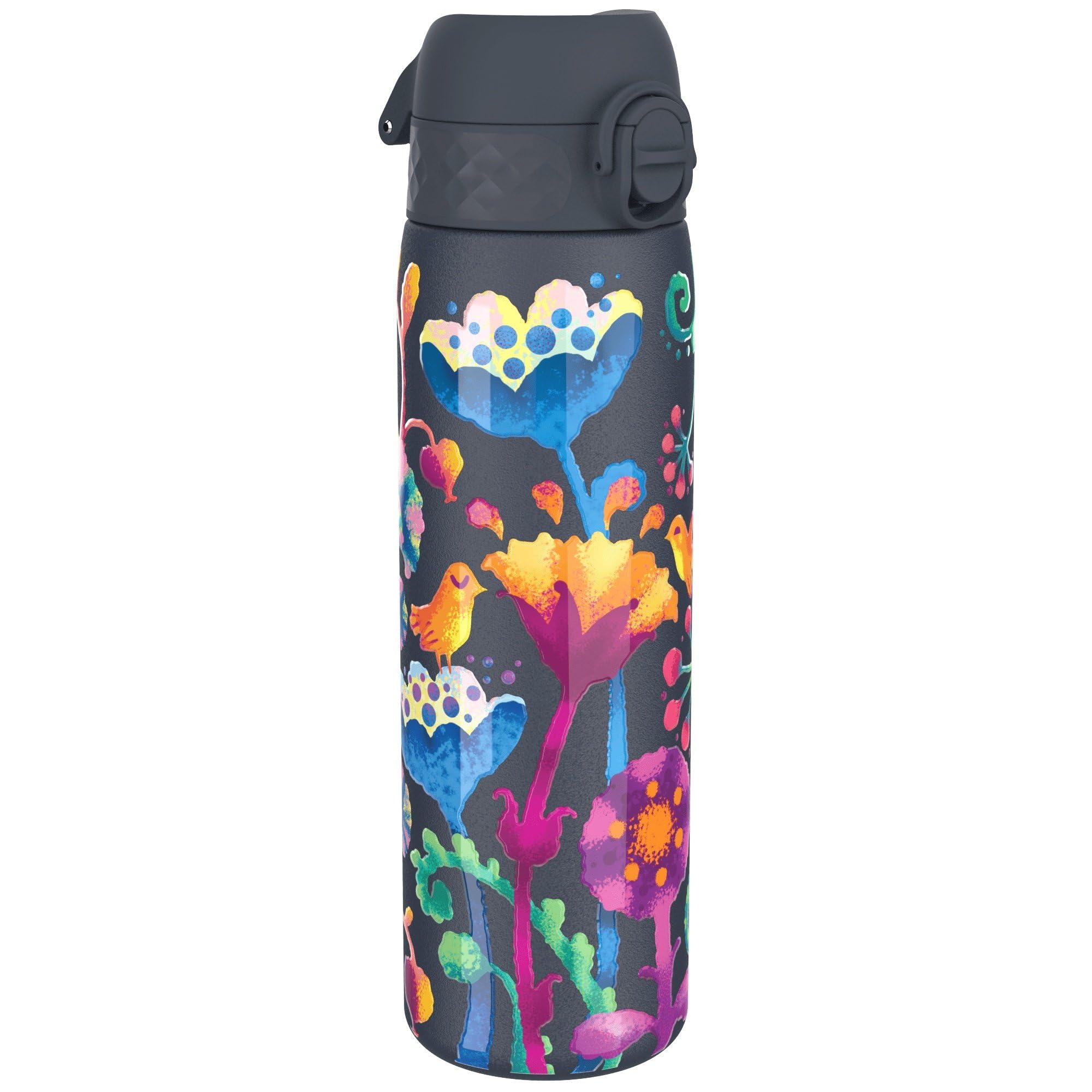 ION8 Water Bottle (500ml) Slim Leak Proof & BPA Free Thermal Drinking Bottle, Triple Lock Lid to Prevent Spills & Hide Away Handle, Made with Vacuum Insulated ThemoShield Stainless Steel, Floral