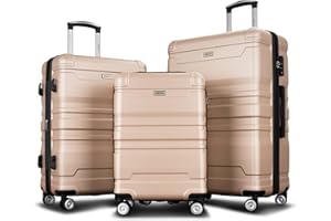 Merax 3 Piece Expandable ABS Hardside 3 pcs Luggage Sets with Spinner Wheel Suitcase TSA Lock, Champagne and Black, 20/24/28 Inch