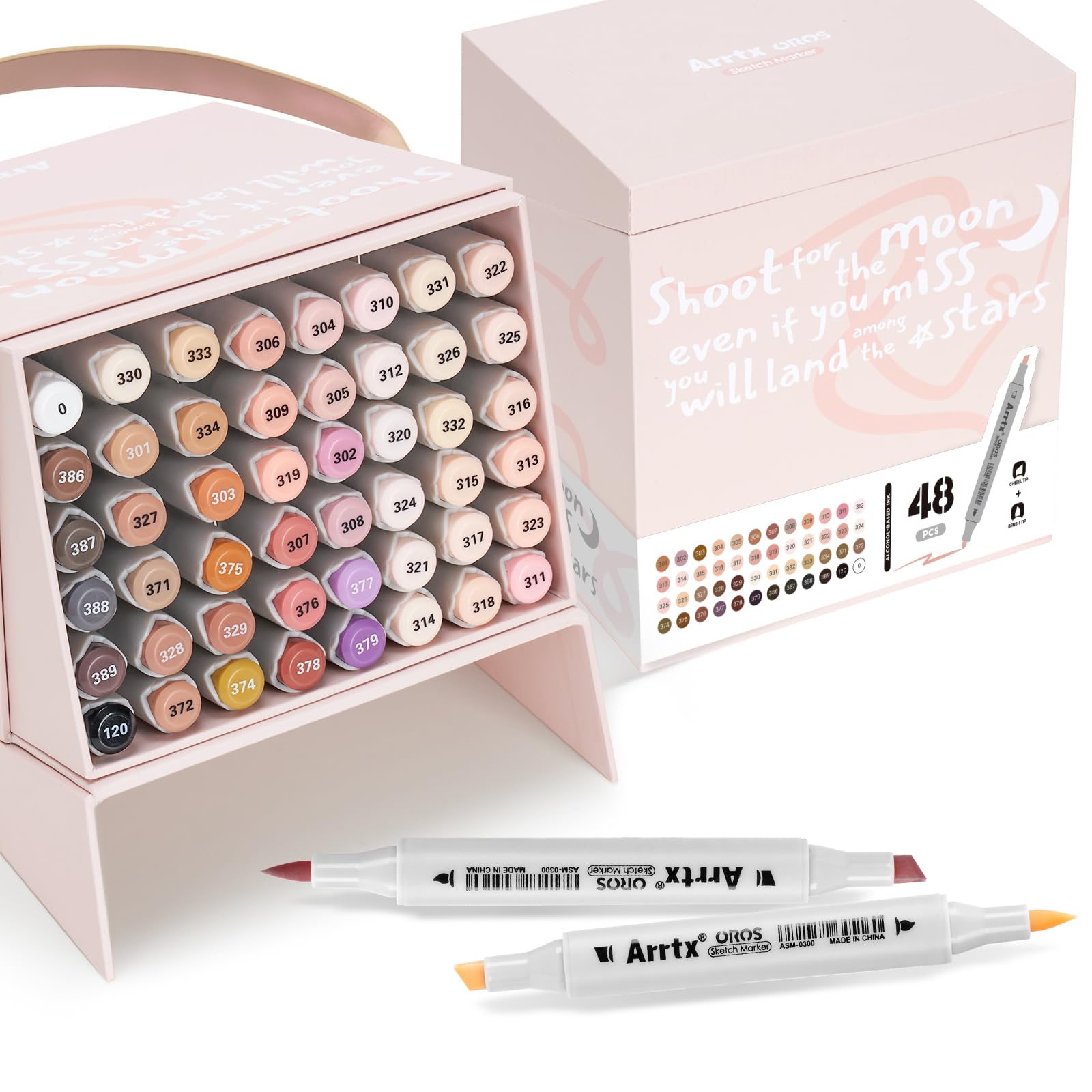 Arrtx Skin Tone Alcohol Markers Oros 48 Colors,Brush & Chisel Tip Art Markers for Adult Artists Drawing,Coloring,Sketching,Illustration