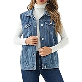CaniBtr Women's Vintage Denim Vest Oversized Button Down Jean Waistcoat Gilet Sleeveless Jean Jacket