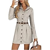 winkbay Women's Elegant Button Down Shirt Dress Fall Collared Long Sleeve Mini Business Casual Dresses