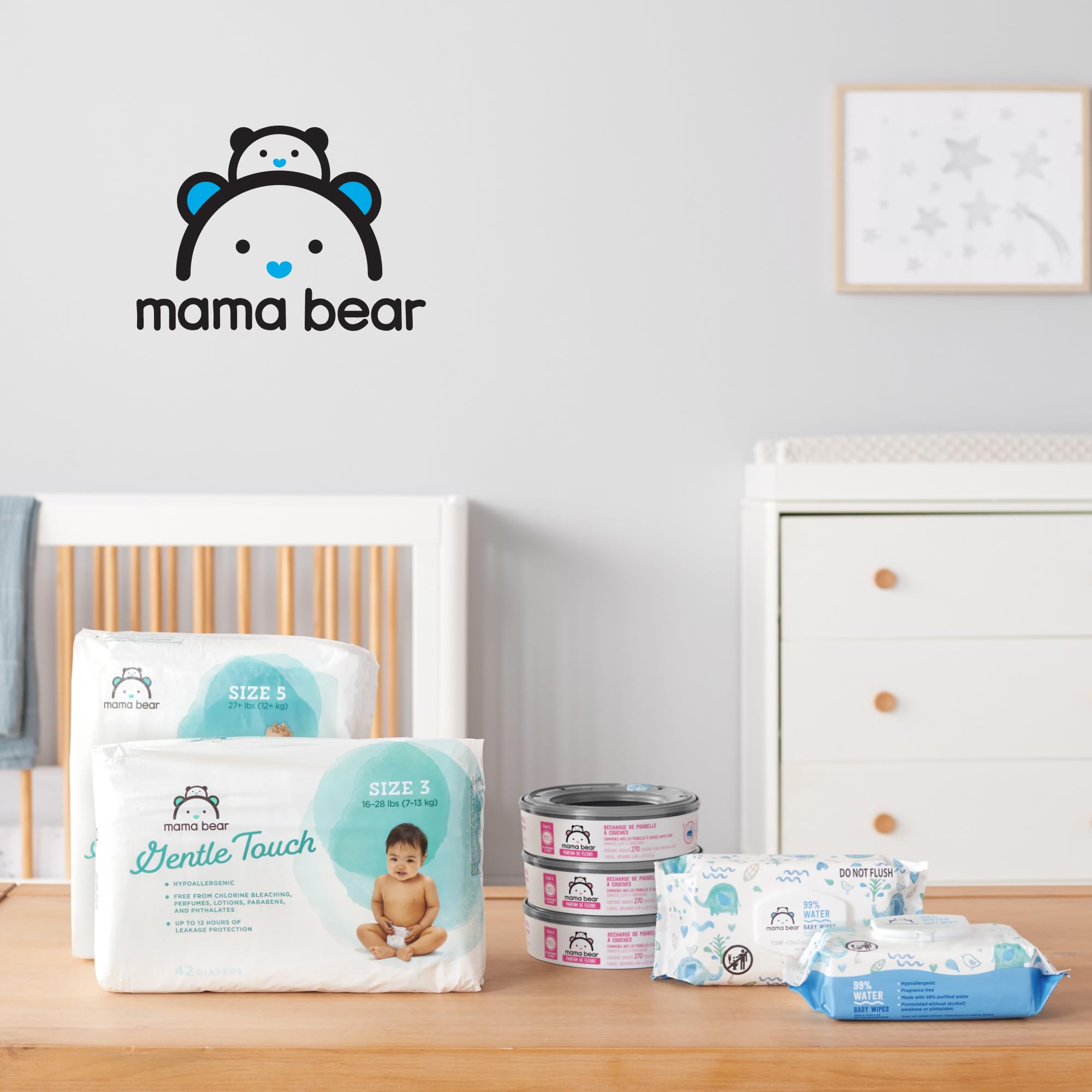 Amazon Brand - Mama Bear Blossoms Scented Diaper Pail Refills for Diaper Genie Pails, 2160 Count (8 Packs of 270 Count)