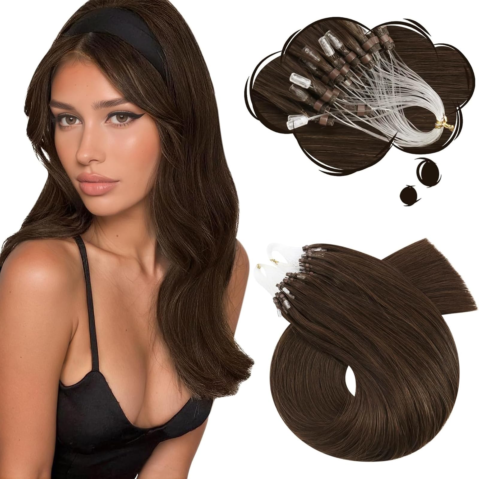 Moresoo Micro Loop Hair Extensions Real Human Hair Medium Brown 20 Inch 50 Strands Micro Beads Hair Extensions Real Human Hair 1g/s Remy Hair Straight Brown #4