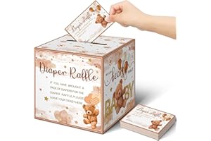 Fuutreo 51 Pcs Diaper Raffle Tickets with Diaper Raffle Card Box for Baby Shower Decor Balloon Themed Baby Shower Decorations for Games Prizes Gender Reveal Party Supplies(Bear)