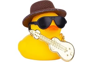 CoFuBcad Car Rubber Duck Ornaments Dash Duck Decorations for Car Dashboard Ornament Decoration Accessories with Mini Hat Musical Instruments Necklace Sunglasses(Style A19)