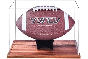 LITY Football Display Case wiht Wooden Base,No Assembly Required, Acrylic Clear Box with Stand, UV Protected Memorabilia Holder for Autographed Football Fans & Collectors Sports Collectibles