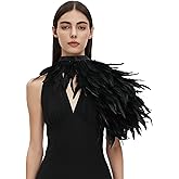 Livresse Black Feather Shawl Cape for Women Gothic Feather Collar Shoulder Wrap, Halloween Witch Costume