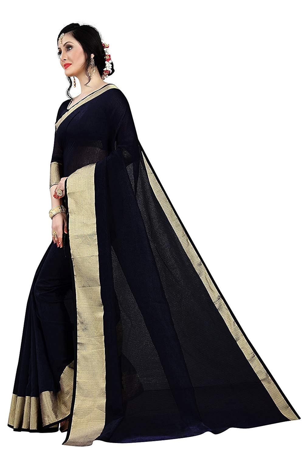 bluegene women's cotton silk saree with blouse piece (doriacottonvariation)