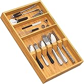 Yofidra Bamboo Silverware Organizer, 16.53 x 10.3 x 1.96 Inches Kitchen Utensil Drawer Organizer, Silverware Tray for Drawer with Fixed Slots for Spoons, Forks & Knives, Natural