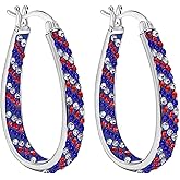 Crystal Hoop Earrings - Silver Plated Inside Out Oval Shape Hoop Earrings for Women, 1.2 Inch