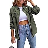 Perbai Womens Oversized Ripped Denim Jacket Frayed Hem Button Front Boyfriend Jean Coat Western Shacket with Pockets