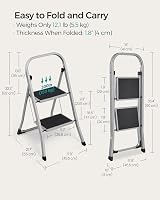 SONGMICS 2-Step Folding Ladder GSL012G01 Dove Grey Safety Lock 150 kg view 6