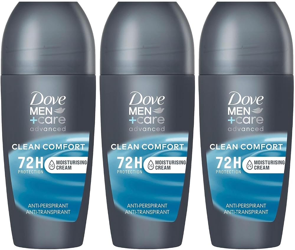 Dove Men+Care Clean Comfort Antiperspirant Deodorant Roll On 72H 50ml 3 Pack