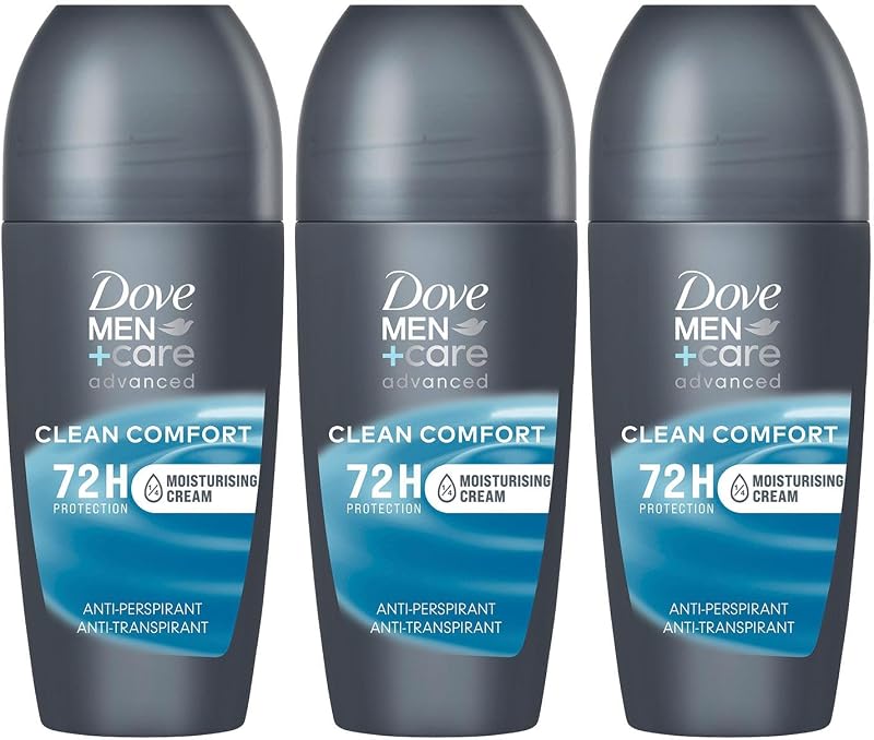 Dove Men+Care Clean Comfort Antiperspirant Deodorant Roll On 72H 50ml 3 Pack