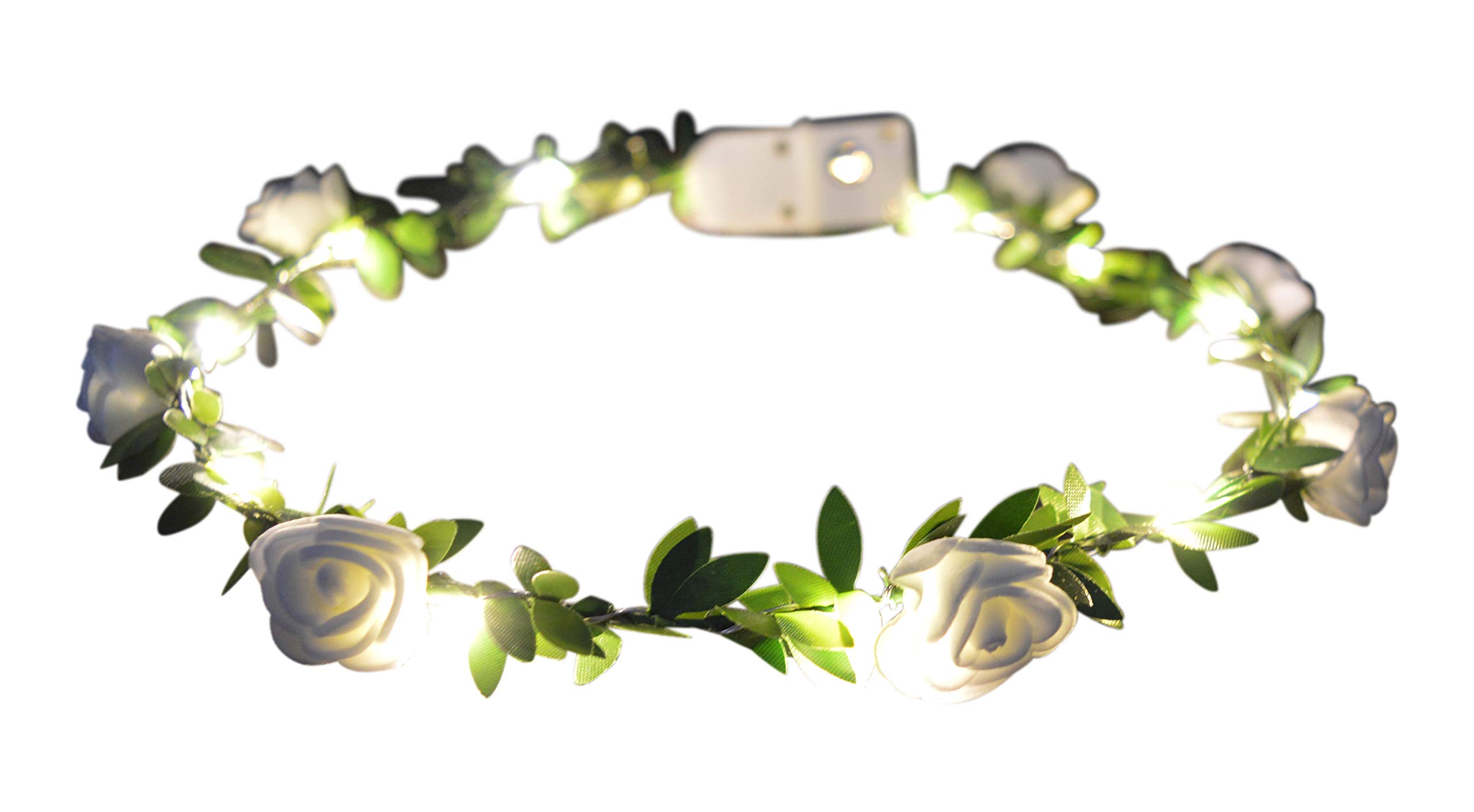 Glowtopia Light Up Floral Wreath Crown Garland with Warm White LEDs Flower Headband Wedding Decoration Festivals (Rosebud - White)
