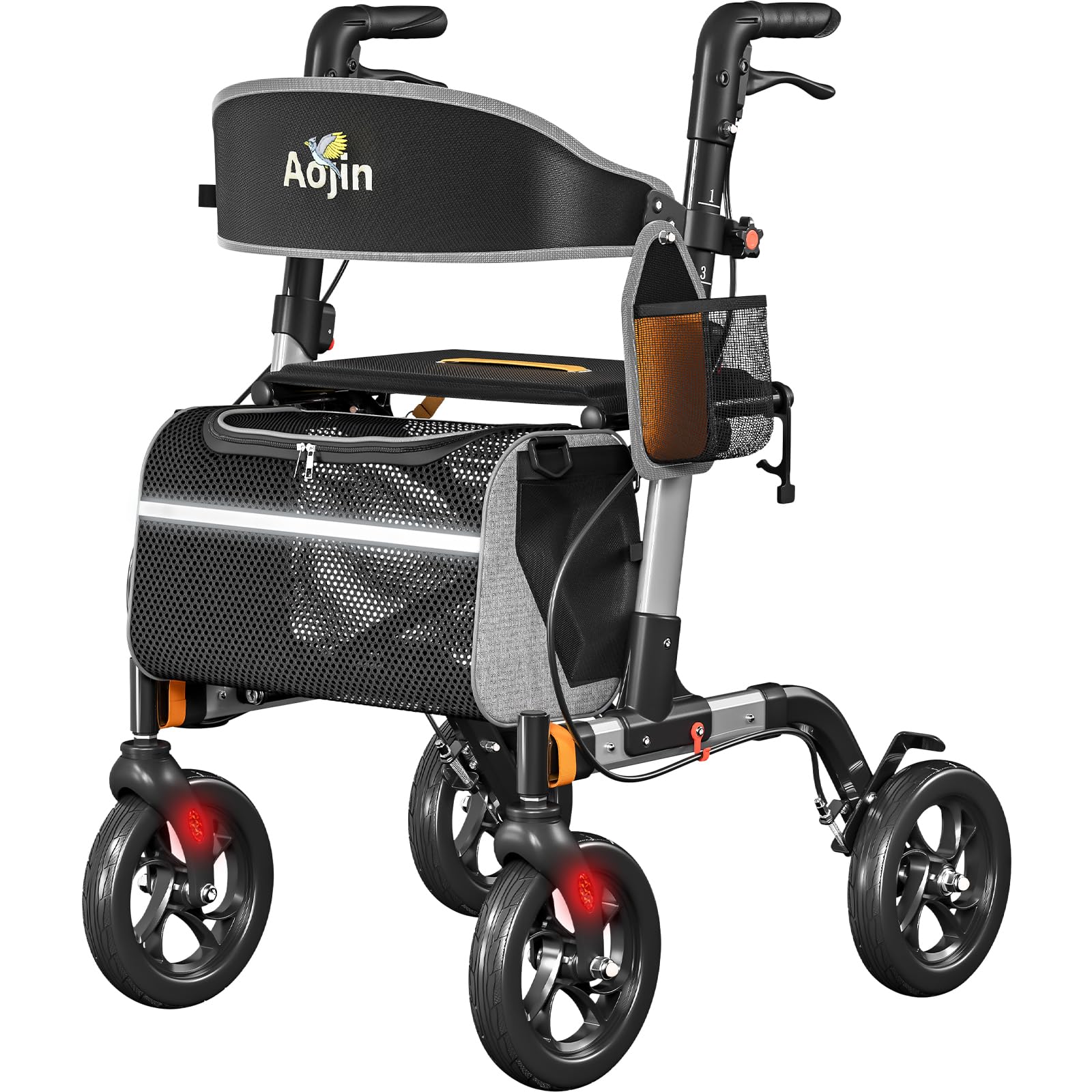 Photo 1 of Walkers for Seniors, Rollator Walker with Seat, 350 lb Weight Capacity, 18" Big Seat, 8" All-Terrain Wheels, 6-Level Adjustable Height, Lightweight Aluminum Frame Rollator Walkers for Seniors (Silver)