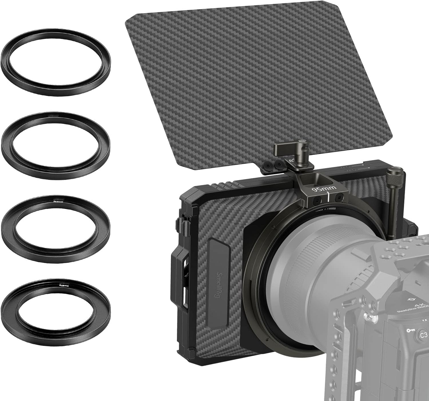 Photo 1 of SmallRig 95mm Mini Matte Box Litewith Carbon Fiber Top Flag, Compatible with 67mm/ 72mm/ 77mm/ 82mm Lenses for DSLR and Mirrorless Camera