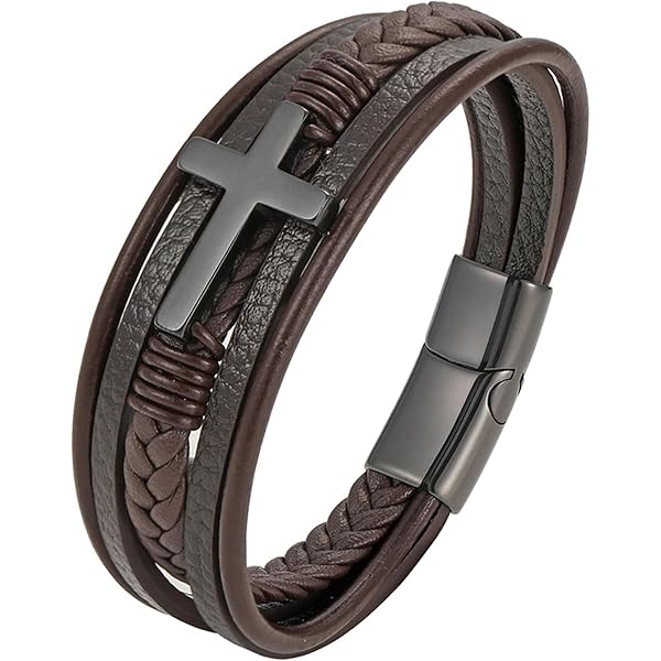 Amazon.com: Jennoria Personalized Mens Cross Leather Bracelet with