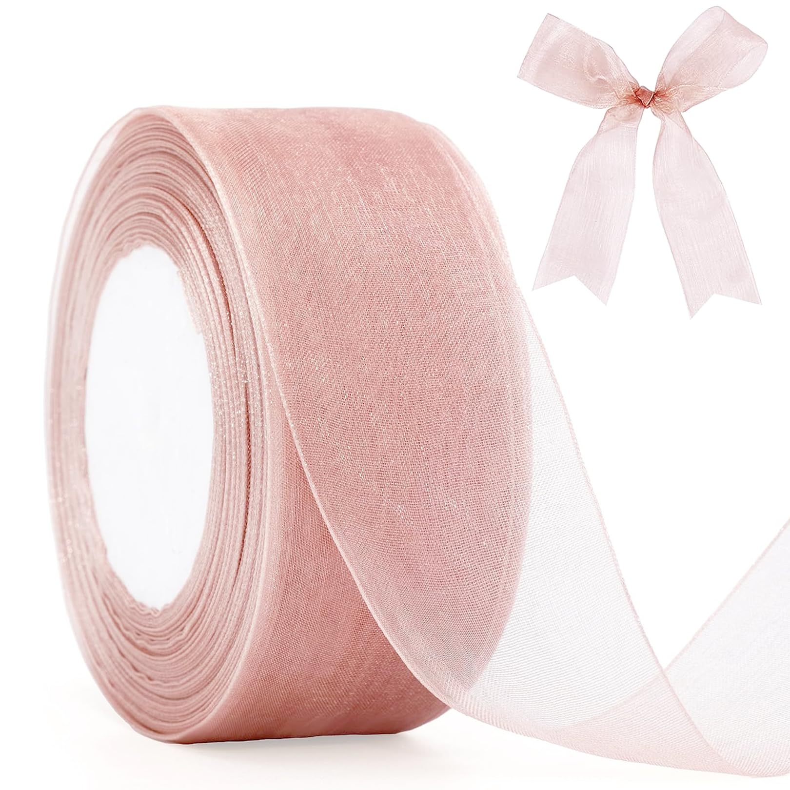 40mm x 50m Bean Pink Organza Chiffon Ribbon,Chiffon Fabric Ribbons,Rose Pink SheerRibbon,Shimmer Sheer Organza Ribbon for Gift Wrapping,Christmas Wedding Party Ceremony Decorations and DIY Bows