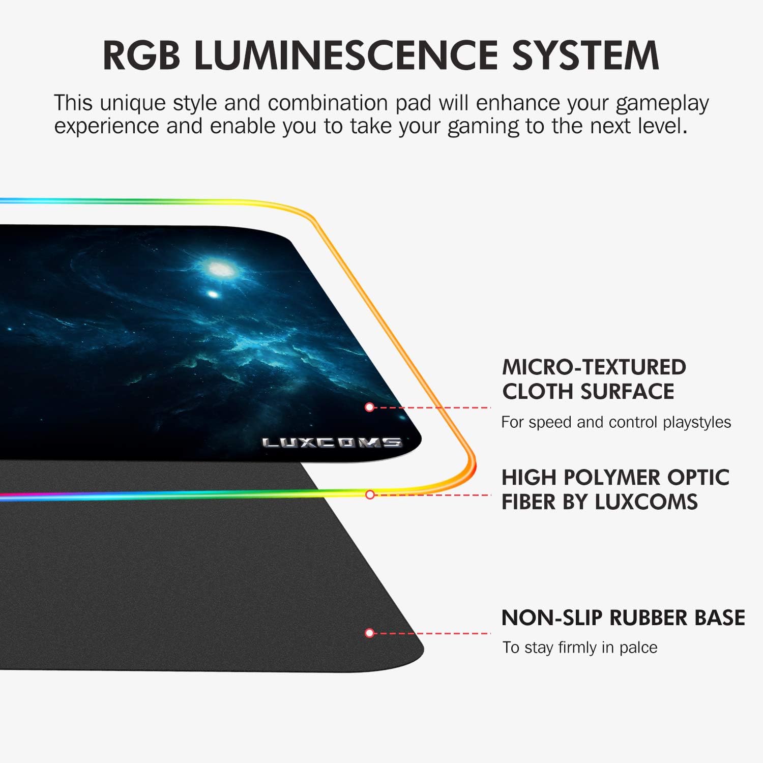 LUXCOMS RGB Soft Gaming Mouse Pad Large, Oversized Glowing Led Extended Mousepad, Non-Slip Rubber Base Computer keyboard Pad Mat, 31.5X 11.8in : Office Products