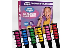Blue Squid Hair Chalk Comb - 10 Vibrant Temporary Hair Colors for Girls & Teens, Washable Hair Dye, Perfect for Parties, Cosplay, Halloween, Paraben Free, Suitable for All Hair Colors